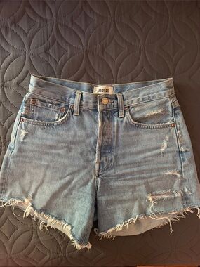 Agolde Light Blue Frayed High-Rise Denim Shorts